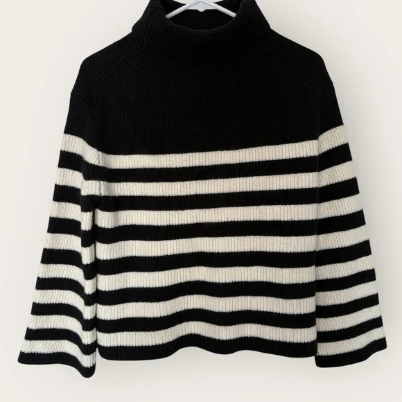 J. Crew Wool and Cashmere Relaxed Turtleneck Black and White Striped - Picture 4 of 6